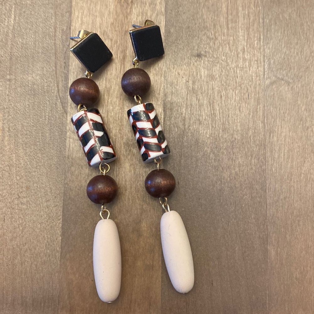 Boho dangles with light wooden beads.